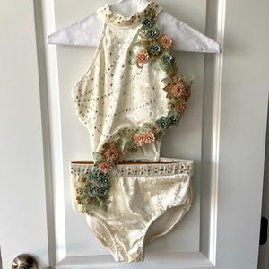 Glamour Ivory Floral Accent One Piece Dance Costume
